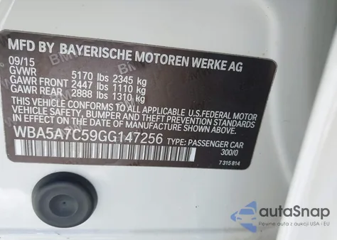 2016 BMW 528I xDrive from USA, damaged, VIN WBA5A7C59GG147256